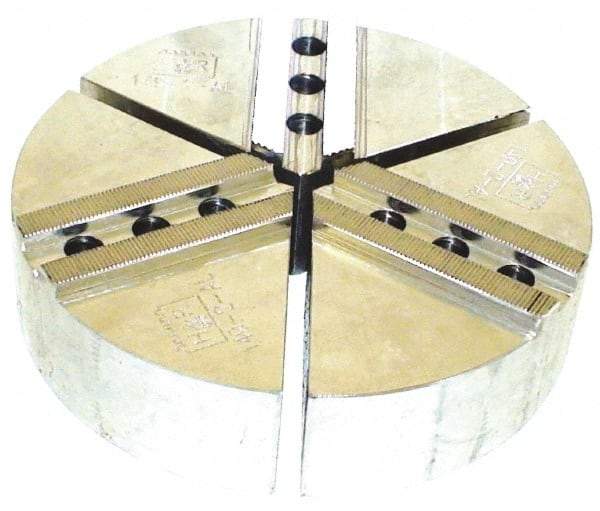 H & R Manufacturing - 12" Chuck Capacity, 1.5mm x 60° Serrated Attachment, Round Soft Lathe Chuck Jaw - 3 Jaws, Aluminum, 1.181" Btw Mount Hole Ctrs, 6" Long x 12" Wide x 2" High, 0.827" Groove, 16mm Fastener - Apex Tool & Supply