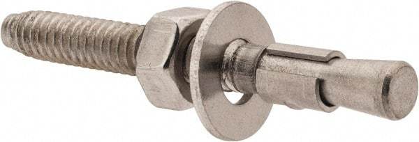 Red Head - 1/4" Diam, 1/4" Drill, 2-1/4" OAL, 2-1/2" Min Embedment Wedge Expansion Concrete Anchor - 304 Stainless Steel, Hex Nut Head, Hex Drive, 1-1/4" Thread Length - Apex Tool & Supply