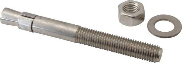 Red Head - 3/4" Diam, 3/4" Drill, 7" OAL, 3-3/16" Min Embedment Wedge Expansion Concrete Anchor - 304 Stainless Steel, Hex Nut Head, Hex Drive, 3-1/2" Thread Length - Apex Tool & Supply