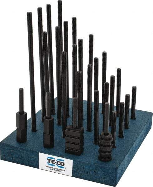 TE-CO - 38 Piece, 5/16-18 Stud, 3/8" T Slot, T Nut & Stud Kit - 5/8" T-Slot Nut Width, 3, 4, 5, 6, 7, 8" Stud Lengths - Apex Tool & Supply
