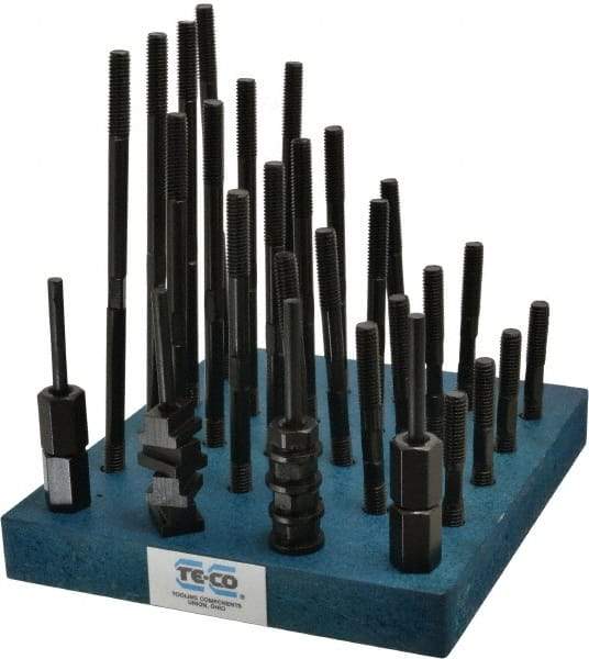 TE-CO - 38 Piece, 3/8-16 Stud, 7/16" T Slot, T Nut & Stud Kit - 11/16" T-Slot Nut Width, 3, 4, 5, 6, 7, 8" Stud Lengths - Apex Tool & Supply