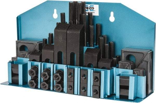 TE-CO - 52 Piece Fixturing Step Block & Clamp Set with 1" Step Block, 1/2" T-Slot, 3/8-16 Stud Thread - 7/8" Nut Width, 3, 4, 5, 6, 7 & 8" Stud Lengths - Apex Tool & Supply