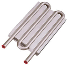 Lytron - 6" Long x 3-1/2" High, Straight Connection Stainless Steel Tube Cold Plate - 3/8 OD Tube, 4-Pass Fluid Path, Deionized Water or Corrosive Fluids Cooling, 1/2" Thick - Apex Tool & Supply