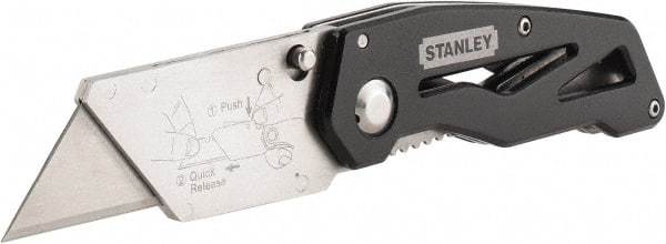 Stanley - Fixed Folding Utility Knife - 2-7/16" Blade, Silver & Black Aluminum Handle, 1 Blade Included - Apex Tool & Supply