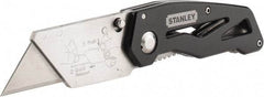 Stanley - Fixed Folding Utility Knife - 2-7/16" Blade, Silver & Black Aluminum Handle, 1 Blade Included - Apex Tool & Supply
