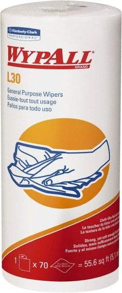 WypAll - L30 Dry General Purpose Wipes - Small Roll, 10-3/8" x 11" Sheet Size, White - Apex Tool & Supply
