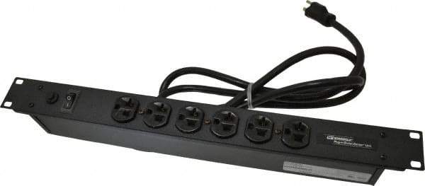 Wiremold - 6 Outlets, 120 Volts, 20 Amps, 6' Cord, Power Outlet Strip - Rack Mount, 6 Front NEMA Configuration, 19" Strip, cULus Recognized - Apex Tool & Supply