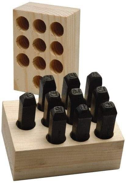 Made in USA - 10 Piece, 3/16" Character Steel Stamp Set - Double Digit Figures, Double Digits - Apex Tool & Supply