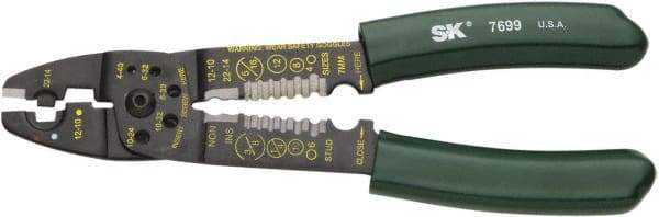 SK - 8-1/2" OAL, 10 AWG Capacity, Crimper/Cutter - 1" Jaw Length x 1/8" Jaw Width, Plastisol Handle - Apex Tool & Supply