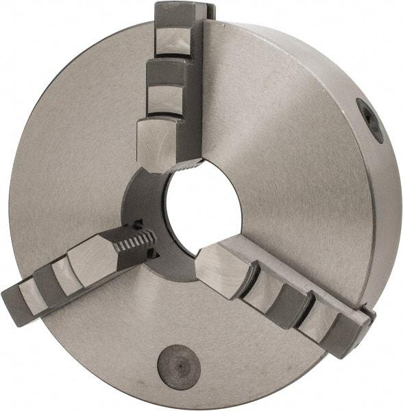 Interstate - 3 Jaws, 10" Diam, Self Centering Manual Lathe Chuck - Plain Back Mount Spindle, 3.1496" Through Hole Diam, 0.003" Axial Runout, Cast Iron - Apex Tool & Supply