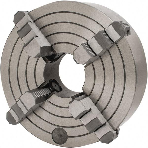 Interstate - 4 Jaws, 10" Diam, Independent Manual Lathe Chuck - D1-6 Mount Spindle, Reversible, 2.953" Through Hole Diam, Cast Iron - Apex Tool & Supply