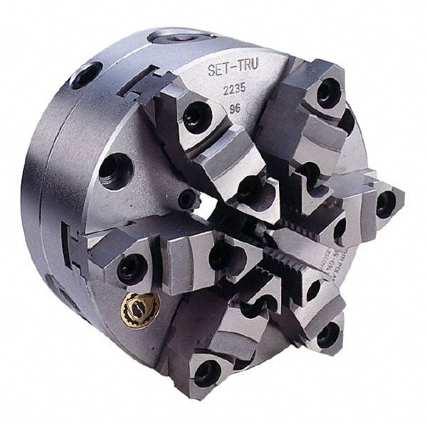 Bison - 6 Jaws, 10" Diam, Self Centering Manual Lathe Chuck - Front Mount, Adjustable, Reversible, 1,900 Max RPM, 2.992" Through Hole Diam, Forged Steel - Apex Tool & Supply