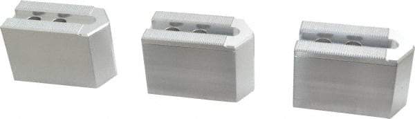 Masterman & Kovil - 6" Chuck Capacity, 1.5mm x 60° Serrated Attachment, Square Soft Lathe Chuck Jaw - 3 Jaws, Aluminum, 0.787" Btw Mount Hole Ctrs, 3mm Long x 1-1/2" Wide x 2" High, 0.473" Groove, 10mm Fastener - Apex Tool & Supply