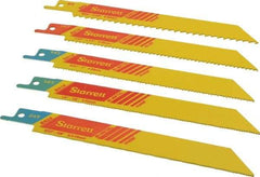 Starrett - 5 Piece, 6" Long x 0.035" Thick, Bi-Metal Reciprocating Saw Blade Set - Straight Profile, 6 to 24 Teeth per Inch, Toothed Edge - Apex Tool & Supply