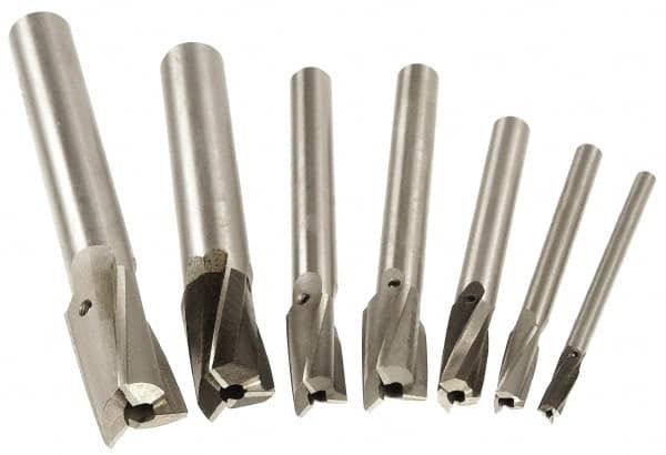 Value Collection - 7 Piece, 3 Flutes, Straight Shank, Interchangeable Pilot Counterbore Set - Apex Tool & Supply
