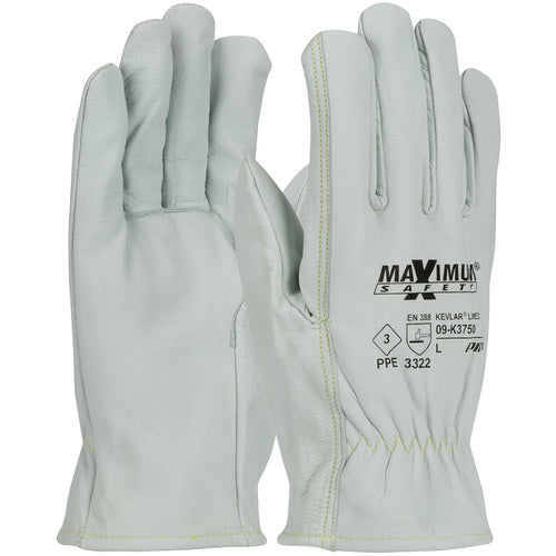 09-K3750/S Leather Gloves W/KEVLAR - Max Safety AR Goatskin Drivers - 13G Kevlar Lining - Straight Thumb - A2