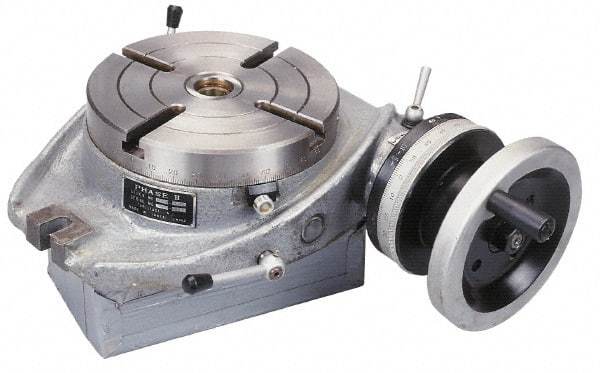 Phase II - 6" Table Diam, Horizontal Rotary Machining Table - 2MT Center Taper, 0.39" T-Slot Width - Apex Tool & Supply