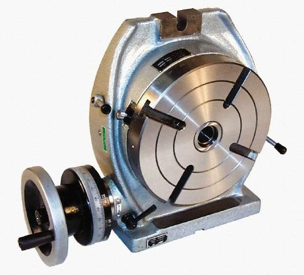 Phase II - 16" Table Diam, Horizontal & Vertical Rotary Machining Table - 10.24" Centerline Height, 0.825" Bore Diam, 4MT Center Taper, 0.71" T-Slot Width, 90:1 Gear Ratio - Apex Tool & Supply