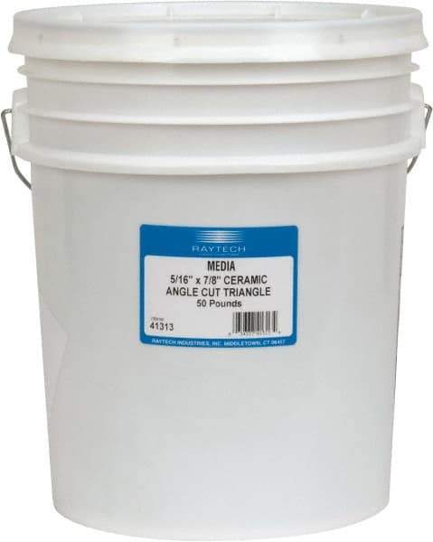 Raytech - Ceramic Carrier, Aluminum Oxide Abrasive, Polishing Tumbling Media - Triangle Shape, Wet Operation, 5/16" Long x 7/8" High - Apex Tool & Supply