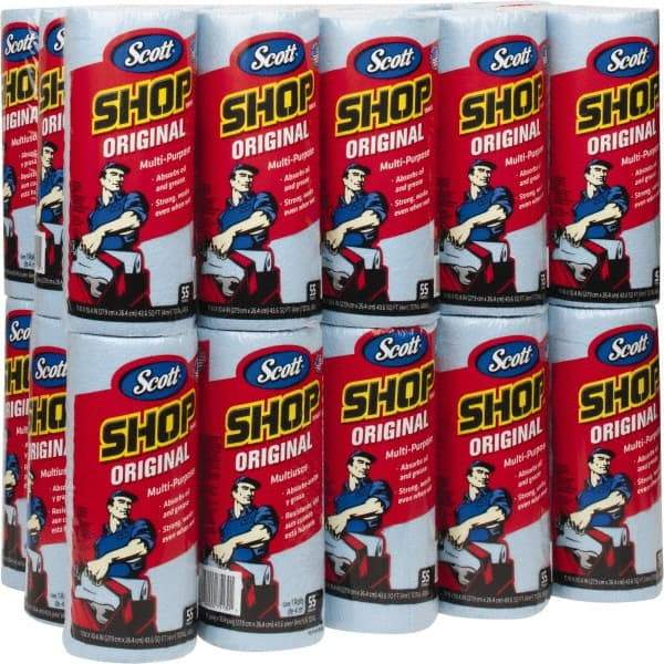 Scott - 11 Inch Long x 10.4 Inch Wide Virgin Shop Towels and Industrial Rags - Blue, Double Re-Creped, Medium Lint, 55 Sheets per Pack, Roll - Apex Tool & Supply