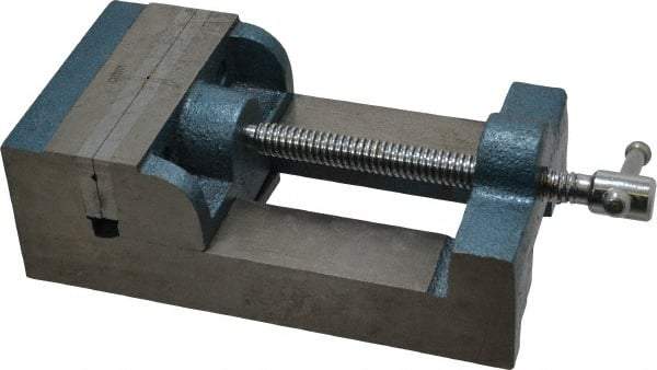 Interstate - 3-3/4" Jaw Opening Capacity x 1-13/64" Throat Depth, Horizontal Drill Press Vise - 4-1/2" Wide x 1.2" High Jaw, Stationary Base, Standard Speed, 10-1/4" OAL x 3" Overall Height, Cast Iron - Apex Tool & Supply
