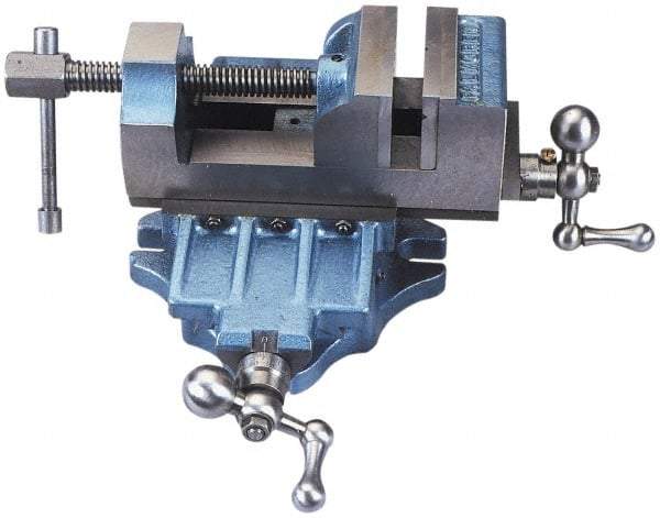 Palmgren - 3" Jaw Opening Capacity x 1-3/4" Throat Depth, Horizontal Drill Press Vise - 3" Wide Jaw, Cross Slide Base, Standard Speed, 12" OAL x 5-1/2" Overall Height, Cast Iron - Apex Tool & Supply