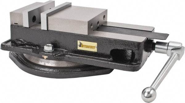 Interstate - 6" Jaw Width, 7-1/2" Jaw Opening Capacity, Horizontal Swivel Machine Vise - Manual Operation, 5,620 Lb Capacity, 1 Station, 17.3" Long x 4.72" High x 1-1/2" Deep, 1-1/2" Jaw Height, Cast Iron - Apex Tool & Supply