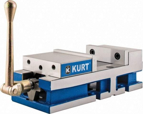 Kurt - 6" Jaw Width, 6" Jaw Opening Capacity, Horizontal Stationary Machine Vise - Manual Operation, 6,356 Lb Capacity, 1 Station, 17" Long x 4.6720" High x 1-31/64" Deep, 1.735" Jaw Height, 80 Lb Max Clamp Force - Apex Tool & Supply