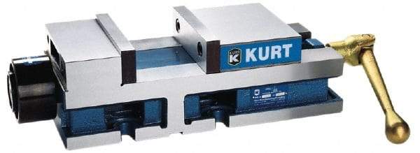 Kurt - 6" Jaw Width, 6" Jaw Opening Capacity, Horizontal Stationary Machine Vise - Hydraulic Operation, 12,600 Lb Capacity, 1 Station, 17" Long x 4.6720" High x 1-31/64" Deep, 1.735" Jaw Height, 3,200 psi Max Clamp Force - Apex Tool & Supply