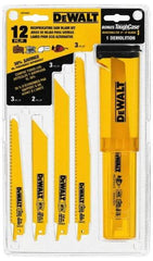 DeWALT - 12 Piece, 6" to 9" Long x 0.035" to 0.062" Thick, Bi-Metal Reciprocating Saw Blade Set - Straight and Tapered Profile, 6 to 24 Teeth per Inch, Angled Tip - Apex Tool & Supply