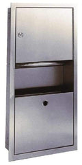 Made in USA - Manual, Stainless Steel Paper Towel Dispenser with Receptacle - 26" High x 14-1/4" Wide x 4-1/4" Deep, 2 Sleeves, Silver - Apex Tool & Supply
