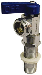 B&K Mueller - MIP and CxC 1/2 Inlet, 125 Max psi, Chrome Plated, Brass 1/4 Turn Ball Valve Design - 3/4 Hose Thread Outlet, Angle, Blue Handle - Apex Tool & Supply