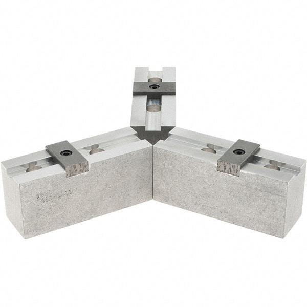 Abbott Workholding Products - 10" & Up Chuck Capacity, Tongue & Groove Attachment, Square Soft Lathe Chuck Jaw - 3 Jaws, Aluminum, 2-1/8" Btw Mount Hole Ctrs, 4-1/2" Long x 1-1/2" Wide x 2" High, 1/2" Groove, 1/2" Fastener - Apex Tool & Supply