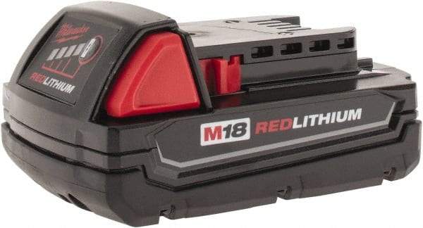 Milwaukee Tool - 18 Volt Lithium-Ion Power Tool Battery - 1.5 Ahr Capacity, 3/4 hr Charge Time, Series M18 RED - Apex Tool & Supply