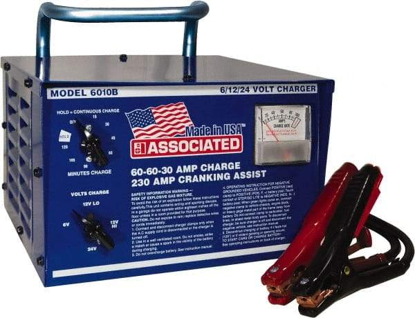 Associated Equipment - 6/12/24 Volt Battery Charger - 60 Amps/60 Amps/30 Amps, 230 Starter Amps - Apex Tool & Supply