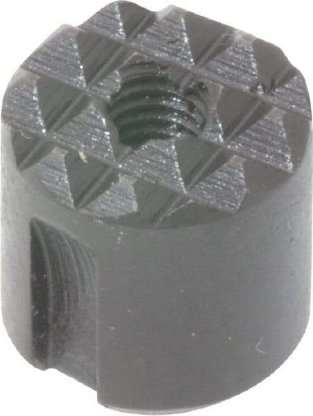 Fairlane - 10-32 Thread, 1/2" Diam, 1/2" High, Threaded, Fine Tooth Grade Diamond Serration Tooth Pattern, High Speed Steel, Round Positioning Gripper - 0.13" Flat Width, Black Oxide Coated - Apex Tool & Supply