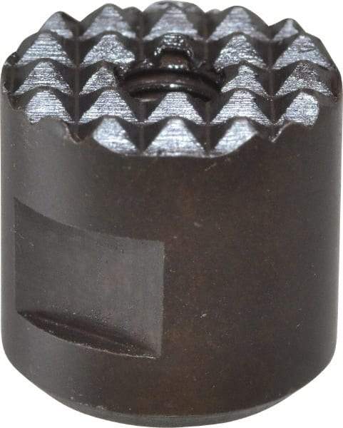 Fairlane - 10-32 Thread, 1/2" Diam, 1/2" High, Threaded, Extra Fine Tooth Grade Diamond Serration Tooth Pattern, High Speed Steel, Round Positioning Gripper - 3/16" Flat Width, Black Oxide Coated - Apex Tool & Supply