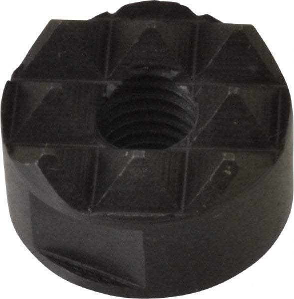 Fairlane - 1/4-28 Thread, 5/8" Diam, 3/8" High, Threaded, Coarse Tooth Grade Diamond Serration Tooth Pattern, High Speed Steel, Round Positioning Gripper - 3/16" Flat Width, Black Oxide Coated - Apex Tool & Supply