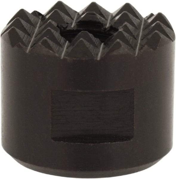 Fairlane - 1/4-28 Thread, 5/8" Diam, 1/2" High, Threaded, Fine Tooth Grade Diamond Serration Tooth Pattern, High Speed Steel, Round Positioning Gripper - 3/16" Flat Width, Black Oxide Coated - Apex Tool & Supply