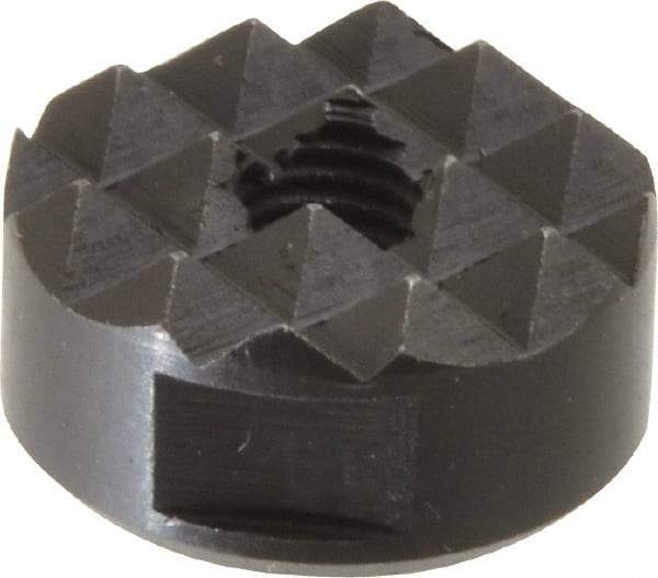 Fairlane - 1/4-28 Thread, 3/4" Diam, 3/8" High, Threaded, Coarse Tooth Grade Diamond Serration Tooth Pattern, High Speed Steel, Round Positioning Gripper - 3/16" Flat Width, Black Oxide Coated - Apex Tool & Supply