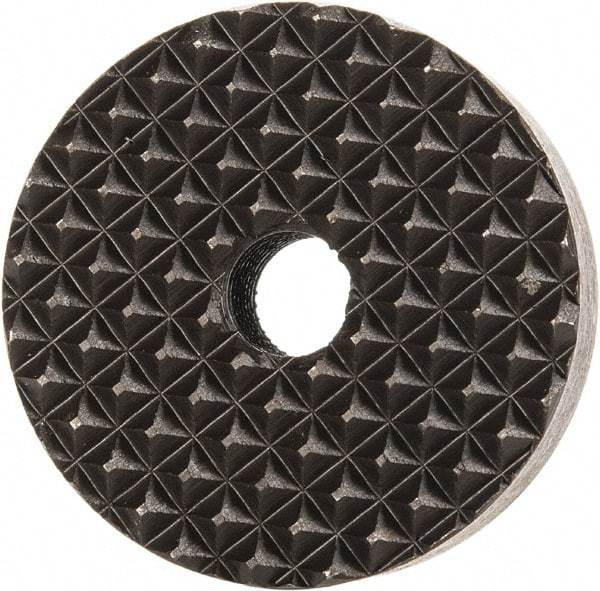 Fairlane - 1/4-28 Thread, 1" Diam, 3/8" High, Threaded, Extra Fine Tooth Grade Diamond Serration Tooth Pattern, High Speed Steel, Round Positioning Gripper - 3/16" Flat Width, Black Oxide Coated - Apex Tool & Supply