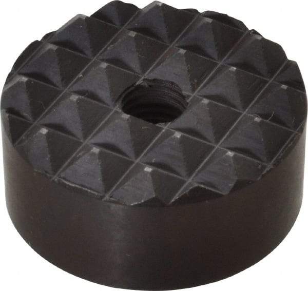 Fairlane - 1/4-28 Thread, 1" Diam, 1/2" High, Threaded, Coarse Tooth Grade Diamond Serration Tooth Pattern, High Speed Steel, Round Positioning Gripper - 3/16" Flat Width, Black Oxide Coated - Apex Tool & Supply