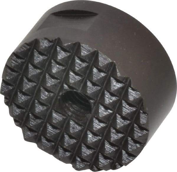 Fairlane - 1/4-28 Thread, 1" Diam, 1/2" High, Threaded, Fine Tooth Grade Diamond Serration Tooth Pattern, High Speed Steel, Round Positioning Gripper - 3/16" Flat Width, Black Oxide Coated - Apex Tool & Supply