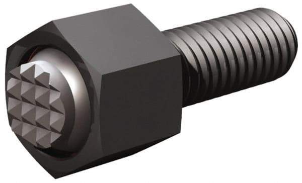 Fairlane - 1/4-20, 1-1/2" Thread Length, 1/4" Ball Diam, Serrated Ball Pad Surface, Alloy Steel, Black Oxide, Hex Head, Swivel Action Gripper Assemblies - 3/8" Head Height, 7/16" Hex, 1/4" Contact Diam, High Speed Steel Ball - Apex Tool & Supply