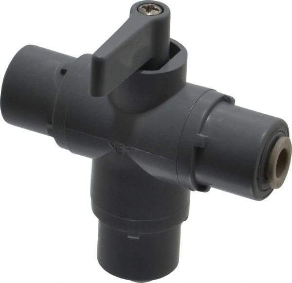 Specialty Mfr - 1/4" Pipe, PVC Standard Ball Valve - Three Way, Push-to-Connect x Push-to-Connect x Push-to-Connect Ends, Wedge Handle, 125 WOG - Apex Tool & Supply