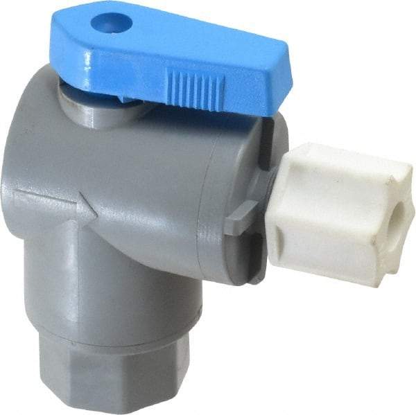 Specialty Mfr - 1/4" Pipe, PVC Standard Ball Valve - Right Angle, FNPT x Compression Ends, Wedge Handle, 125 WOG - Apex Tool & Supply
