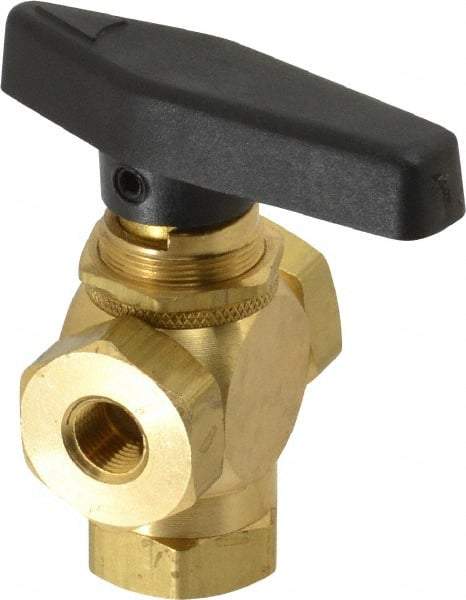 Specialty Mfr - 1/8" Pipe, Brass Standard Ball Valve - Three Way, FNPT x FNPT x FNPT Ends, Wedge Handle, 400 WOG - Apex Tool & Supply