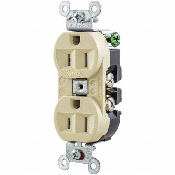 Hubbell Wiring Device-Kellems - 125V 15A NEMA 5-15R Industrial Grade Ivory Straight Blade Duplex Receptacle - Apex Tool & Supply