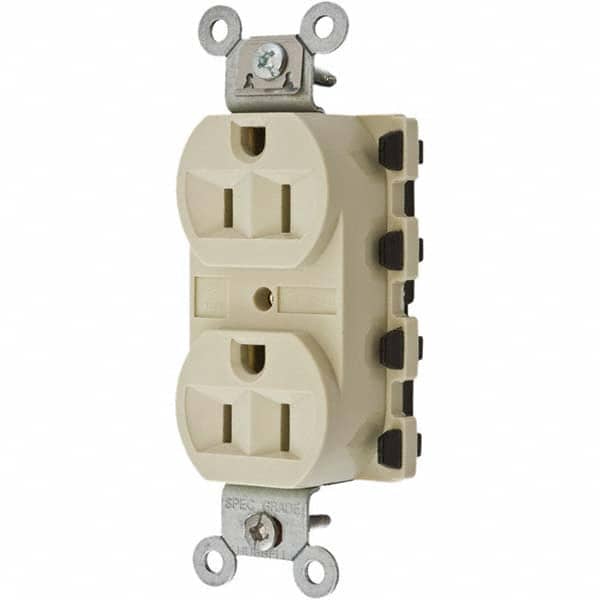 Hubbell Wiring Device-Kellems - 125V 15A NEMA 5-15R Specification Grade Ivory Straight Blade Duplex Receptacle - Apex Tool & Supply