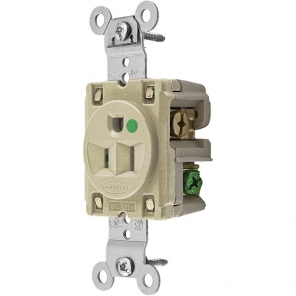Hubbell Wiring Device-Kellems - 125V 15A NEMA 5-15R Hospital Grade Ivory Straight Blade Single Receptacle - Apex Tool & Supply